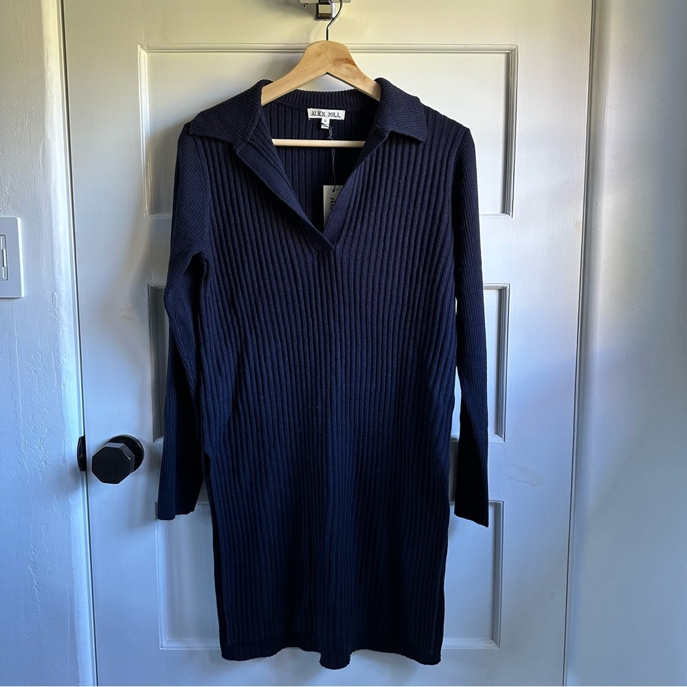 Alex Mill Navy Sweater Tunic Womens XS Merino Wool Midi Quiet Luxury Minimalist